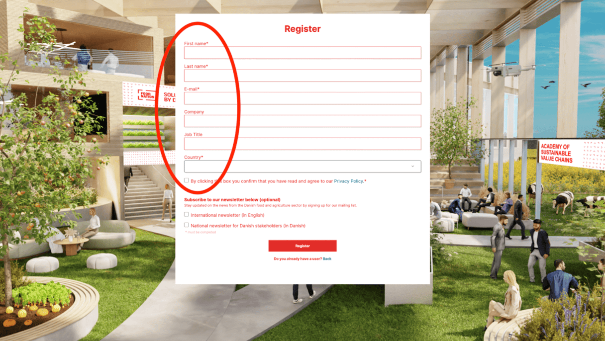 Branded registration and login page - in this example Food Nation